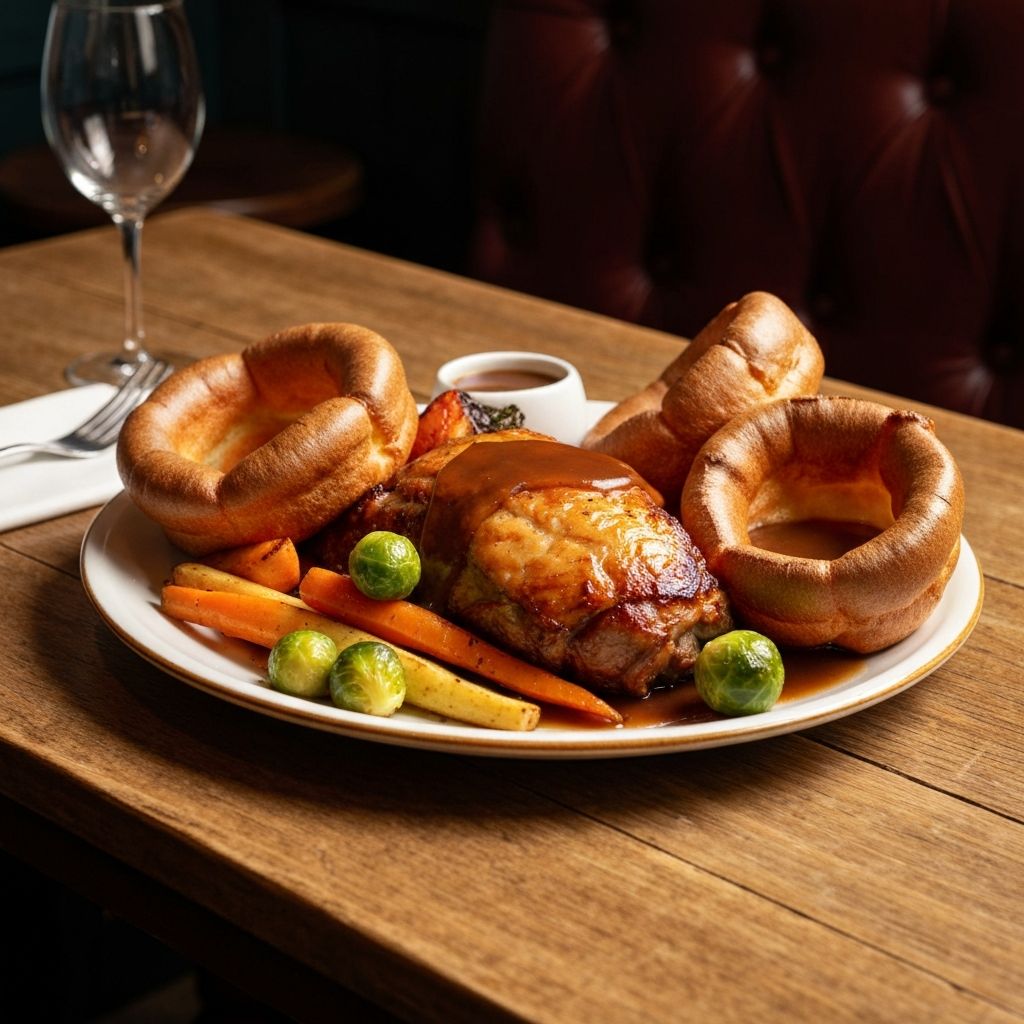 Traditional British Sunday roast with all components